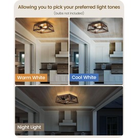 GOEBLESON Farmhouse Ceiling Light with Night Light, Flush Mount Ceiling Light Fixtures, Rustic Wood Flush Mount Hallway Lamp, 2-Light E26 Socket, for Kitchen, Living Room, Bedroom, Foyer, F02XD05