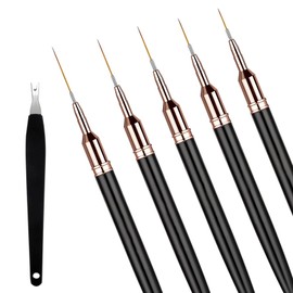 5 Pcs Nail Art Liner Brushes Set, Fine Nail Art Brushes for Gel Nails Dotting Drawing Tools for Nails Detail Ombre French Tip Fine Drawing Painting Design Brush, 79 mm + 1 Cuticle Fork