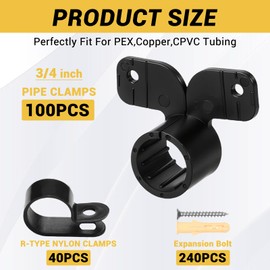 MSLANE Total 380PCS Pex Support Pipe Supports Sets,Pex Hanger 100 Pack 3/4 Inch,R-Type Nylon Clamps 40 Pack with 240 pcs Screws for Pex, Copper, CPVC,Butterfly Style