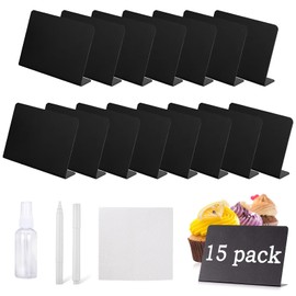 OT-NVWOZR Pack of 15 Mini Chalkboards for Labelling, 4 x 3 Inch Small Price Tags with 2 Wipe-Clean Markers, Blackboards, Place Cards, Chalkboards, Buffet Accessories for Buffet, Wedding, Bakery, Party