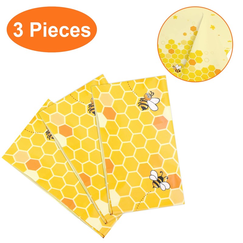 PHOGARY 3 Pack Bee Tablecloth Bumblebee Plastic Tablecloths, Disposable Tablecloth,