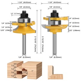 3-Piece 1/4" Shank Router Bit Set - Perfect for Raised Panel Cabinet Door Creation. Cemented Carbide Woodworking Router Bits for Door & Window Work - Includes 1-5/8" Tenon Joint Cutter[PD13]