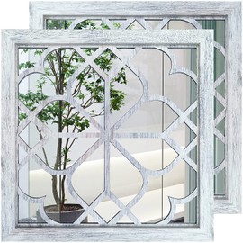 Wocred 2 PCS Square Wall Mirror,Gorgeous Rustic Farmhouse Accent Mirror,Rustic White Color Entry Mirror for Bathroom Renovation,Bedrooms,Living Rooms and More （20”）