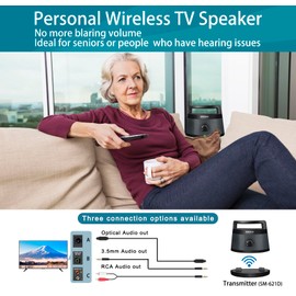 SIMOLIO Wireless Portable TV Speakers with TV Audio Listening Assistance, Voice Highlighting TV Speakers for Hard of Hearing, Seniors and Elderly, 100ft Range, Extra Headset & 2 Adapters -SM-621D