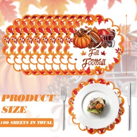 Stuffygreenus 100 Pcs Fall Paper Placemats Disposable Thanksgiving Paper Place Mats Autumn Harvest Place Mats for Fall Party Supplies Farmhouse Home Party Dining Table Decor (Football)
