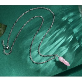 QINJIEJIE Rose Quartz Necklace for Womens Crystal Necklace Hexagonal Pointed Healing Crystals Necklaces Reiki Energy Balancing Meditation Mother's Day Gift 1PC