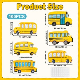 Glitter School Bus Cutouts - 100Pcs Back to School Yellow Bus Cut Outs Bulletin Board DIY Paper Cuts Name Tags for First Day of School Party Preschool Kindergarten Elementary Birthday Decors Supplies