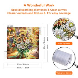 Acudotr Diamond Painting Kits for Adults, 5D Special Shape Diamond Art Kits for Beginners, Crystal Rhinestones Diamond Painting for Home Wall Decoration, Flower, 12×12 Inch