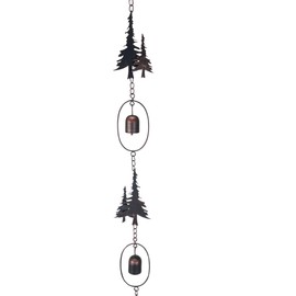 Things2Die4 70-Inch Metal Rain Chain with 5 Forest Tree Silhouettes & Zen Bells, Aged Bronze Finish, 3.25-Inch Diameter, Decorative and Functional Downspout Alternative