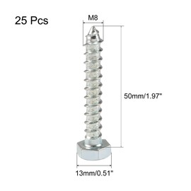 TA-VIGOR 25Pcs Coach Screws, M8 x 50mm Hex Head Lag Bolts, Carbon Steel Zinc Plated Sleeper Concrete Wood Screw Hexagon Lag Full Thread Self-Tapping Bolts for Outdoor Use in Decking, Fencing
