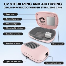 ECTEST UV Toothbrush Covers Case and Holder with Light,Toothbrush Covers with Holder, Rechargeable Portable Toothbrush Cleaner Case, Toothbrush Box Fan with Dryer（Pink）