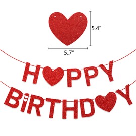 MATTTIME Valentine's Day Heart Birthday Banner Red Party Supplies Pink Sweet Garland Paper Fan Pom Poms Flower Photo Prop Decoration