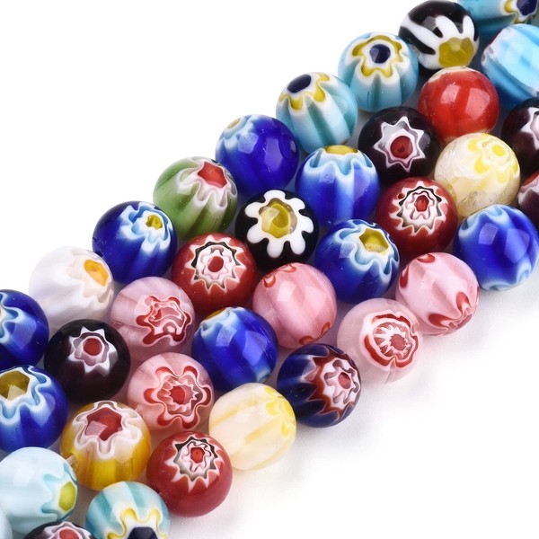 Cheriswelry 5 Strands Millefiori Glass Beads Handmade Lampwork Round Ball