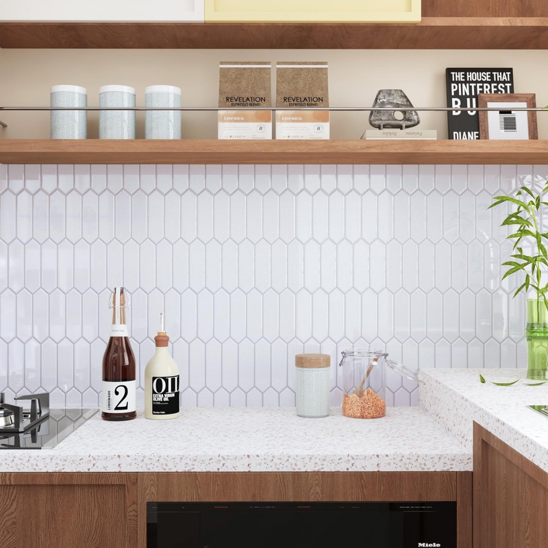 CRE8TIVE 4 Sheets White Long Hexagon Peel and Stick Backsplash
