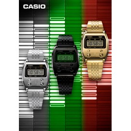 Casio Classic A1100B-1JF Premium Series Wristwatch, Black, Black, Stainless steel band