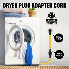 Tellegloww 1ft 30amp Dryer Plug Adapter Cord Compatible with Nema 14-30p to 10-50r, 4 Prong Male Plug to 3 Prong Female Receptacle, Adapter for Dryer to Stove Oven Range, STW 10 Awg, Etl Listed