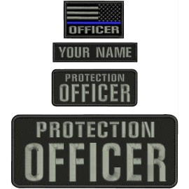P OFFICER 4 EMBROIDERY PATCHS 4X10 2X5 1X5 AND 2X3.5 HOOK ON BACK GRAY ON BLACK