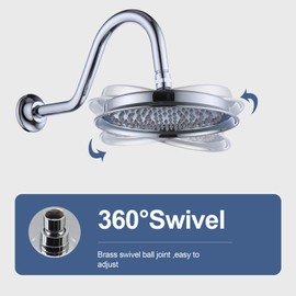 Drettyer Rain Shower Head,9" Vintage Shower Heads with Extension Curved Shower Arm, Traditional Round Rainfall Showerhead Replacement for Shower System (Chrome)