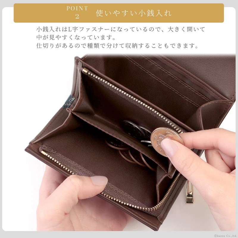 Cleria CL-18015 Women's Bifold Wallet, Compact, Large Capacity, Belle Series,
