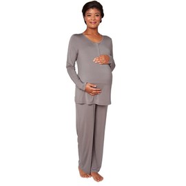 Magnetic Me Soft Modal Long Sleeve Nursing Pajamas with Easy Magnet Closure - 2 Piece Set Pebble X-Large