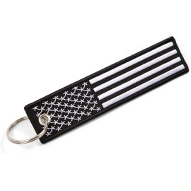 Gran 1 llavero con bandera americana con llavero y mosquetón, paquete de 2 (negro blanco)