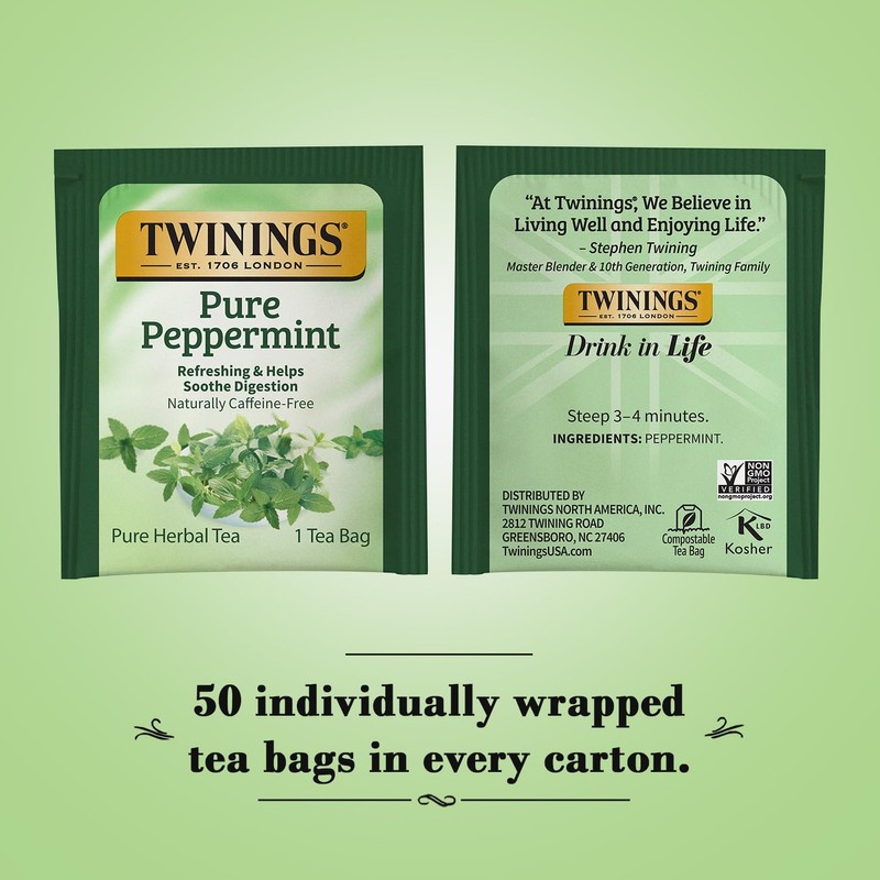 Twinings Pure Peppermint Tea - Naturally Caffeine Free, Refreshing Mint