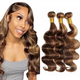 Ombre Human Hair Bundles 4/27 Bundles Honey Blonde Body Wave Bundle 14 16 18 Inch Healthy And Soft Highlight Bundle Hair Weave Unprocessed Salon Quality Deals