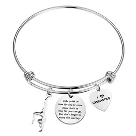 FUSTMW Gymnast Gift Gymnastics Bracelet Gymnastics Charm Gymnast Jewelry Gymnastics Class Gift for Women Girls, Small