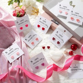 Kigeli 12 Pairs Heart Earrings Set Bulk Galentine's Day Red Pink Love Heart Earrings Gift Cute Valentine's Day Gifts Ideas Galentines Party Favors Stuffers Jewelry for Women Friends Ladies