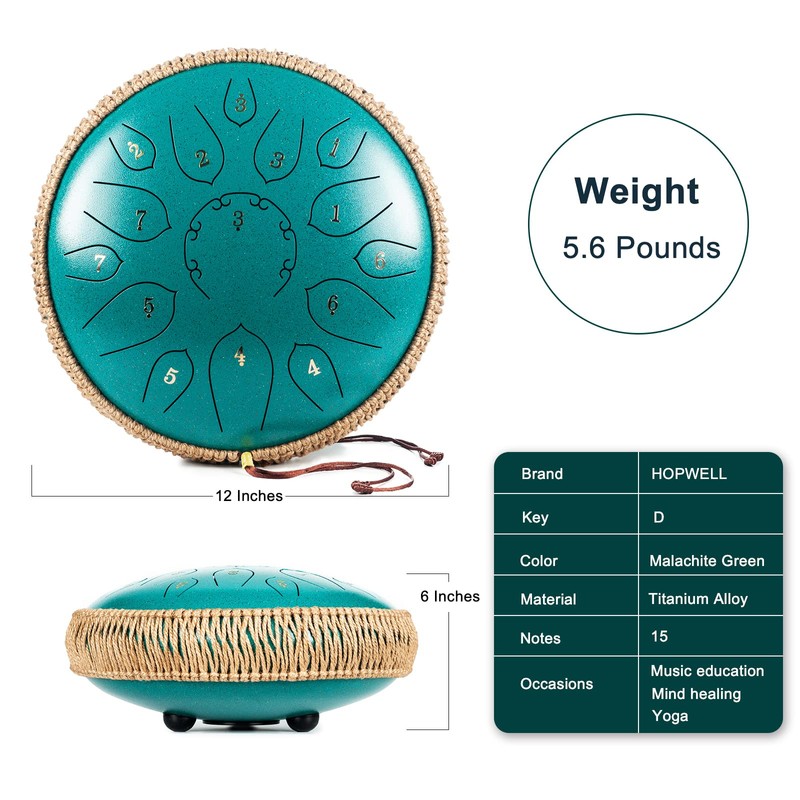 HOPWELL Steel Tongue Drum - 15 Note 12 Inch Tongue