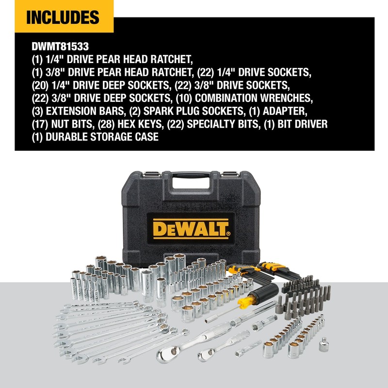 DEWALT Mechanics Tool Set, 1/4 and 3/8 Inch Drive, SAE,