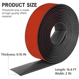 16.4Ft Floor Transition Strip Self Adhesive Vinyl Cover Floor Strip Flat Divider Transition Strip Wood Grain Design for Laminate Floor Gaps and Doorway Transitions (16.4Ft x 2 Inch, Gary)