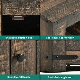 YITAHOME Farmhouse End Table with USB Charging Station & LED Lights - Adjustable Sliding Shelf Nightstand/Side Table for Living Room Bedroom, Dark Rustic Oak Storage Coffee Table