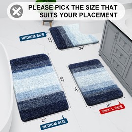 Arotive Bathroom Rugs Sets 2 Piece, Shaggy Soft and Absorbent Microfiber Bath Rugs and U-Shaped Contour Toilet Rug, Non-Slip, Machine Washable Dry Bath Mats for Bathroom (24"x16"+24"x20", Blue)