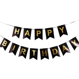 Haobase Happy Birthday Banner Birthday Garland Party Decorations 16cm×20cm (Black)