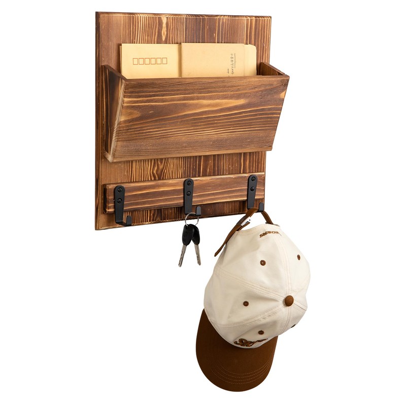 ExoLiry Rustic Brown Wooden Wall Mounted Mail Organizer Hanging Rack