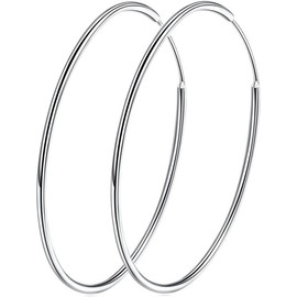 Genuine 925 Sterling Silver Endless Hoop Earrings with Gift for Women Girls, Round Silver Earrings 14 20/30/40/50/60mm
