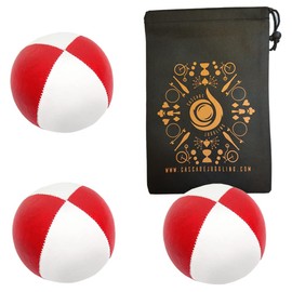 3 x Pro 76g Cascade Mini Juggling Balls - Small Sized Quality Thud Juggling Balls & Bag - Set of 3 Juggling Balls (Red and White)