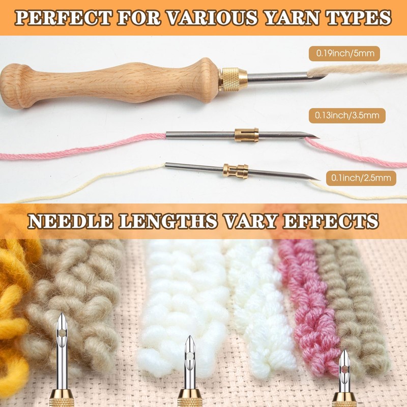 Punch Neddle Kit with Storage Box,Adjustable Punch Needle Tool with1.6mm/2mm/2.5mm/3.5mm/5mm