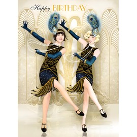 Female Birthday Card for Her - General Card for Women - Special Finishes - Art Deco Design - Stylish Vintage Flapper Girls - Made in the UK - Eco-Friendly