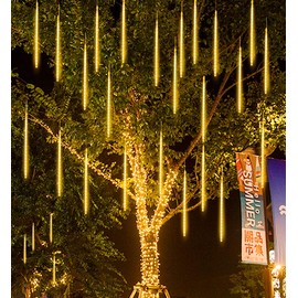 winvin 192 LED Solar Lights Meteor Shower Rain Tree String Light Garden Party Outdoor for Christmas Holiday Party Wedding Tree Decoration (Warm White)