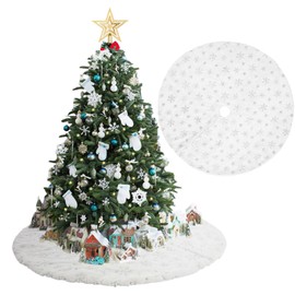 Christmas Tree Skirt, Christmas Decoration, Tree Decoration, Santa Ornament, Glamorous Tree Skirt, Diameter 30.7 / 35.4 inches (78 / 90 cm), Snowflake, Embroidery, Create Atmosphere, Cute Tree Skirt