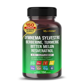 Gymnema sylvestre Berberine Turmeric Bitter Melon Resveratrol Green Tea Black Pepper -150 Capsules- Made in USA