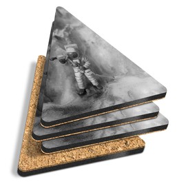4 x Triangle Coasters - BW - Mini Astronaut Figure Alien Planet Cork Backed MDF Glossy Tea Coffee Accessory #35135