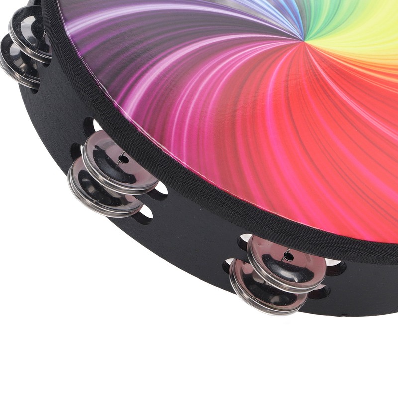 Handheld Tambourine 10 Inch Double Layer Bell Piece Solid Wood