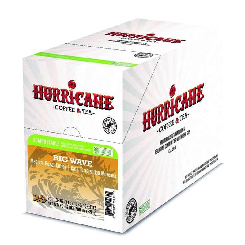 Hurricane Coffee Big Wave Medium Roast Coffee, Compostable Single Serve