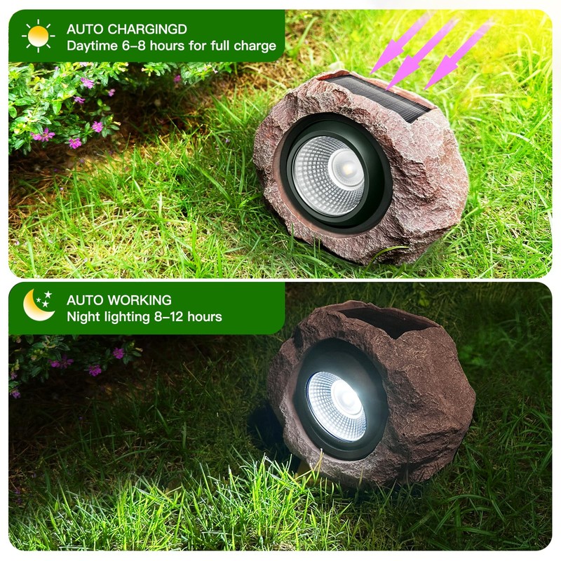 Timeflies Solar Rock Lights Outdoor, 2 Pack Super Bright Solar