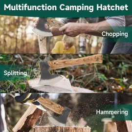 12 inch Camping Hatchet,Small Camp Axe with 65 Manganese Steel, Hand-Forged Axe with Leather Sheath and Beech Handle for Wood Chopping, Splitting, Carving, Gardening,Outdoor Work