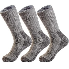 Thick Merino Wool Thermal Socks for Men & Women, Durable & comfortable Socks, Warm Winter Crew Hiking Socks, Heavy Knit Wool Boot Socks for Cold Weather, Size M, Men 6-10, Women 7-11, 3 Pairs