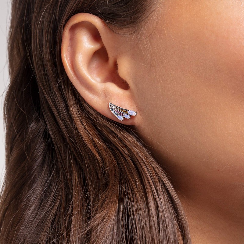 Thomas Sabo H2101-348-7 Colourful Hummingbird Wings Stud Earrings Silver, Precious